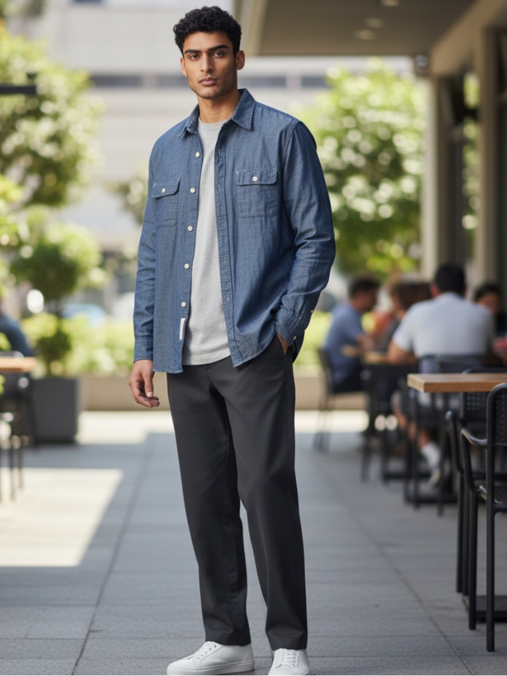 Fossil Men's Denim-Style Blue Button Down Shirt
